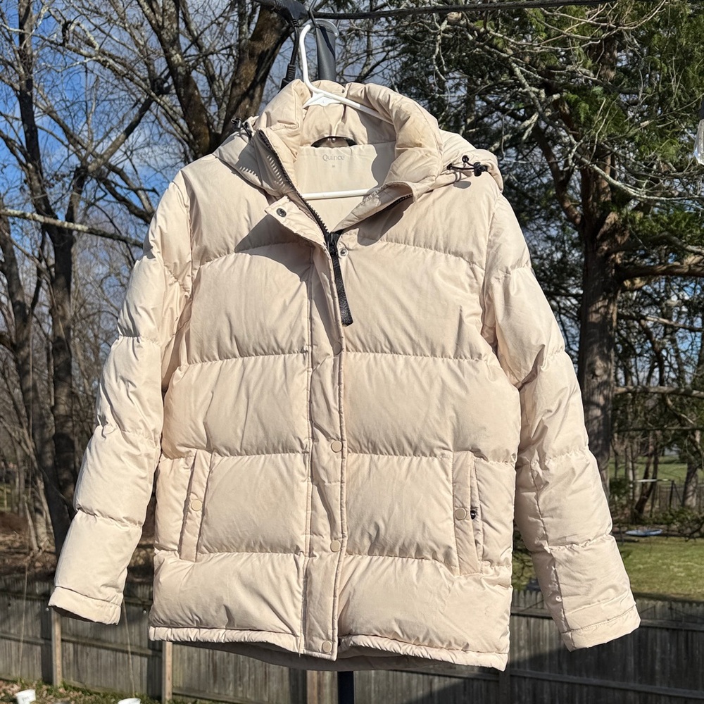 Quince Women's Light Cream Quilted Puffer Jacket with Hood